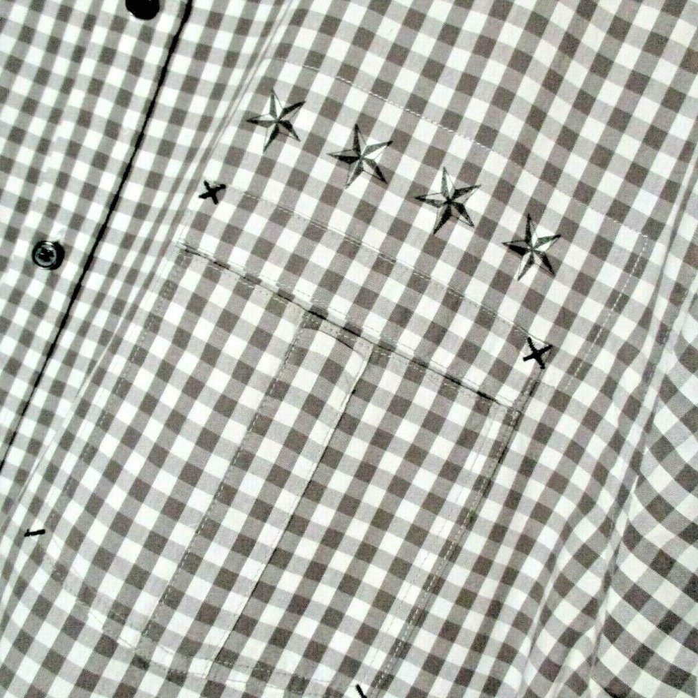Mens Gingham Casual Button Front Shirt sz XXL Brown White Freedom Hope - Picture 5 of 12